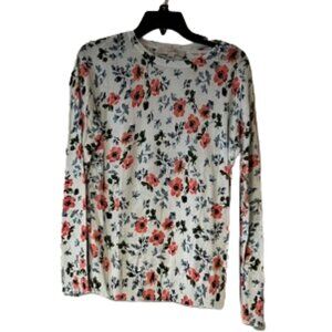 Loft White Floral Long Sleeve Sweater - Medium